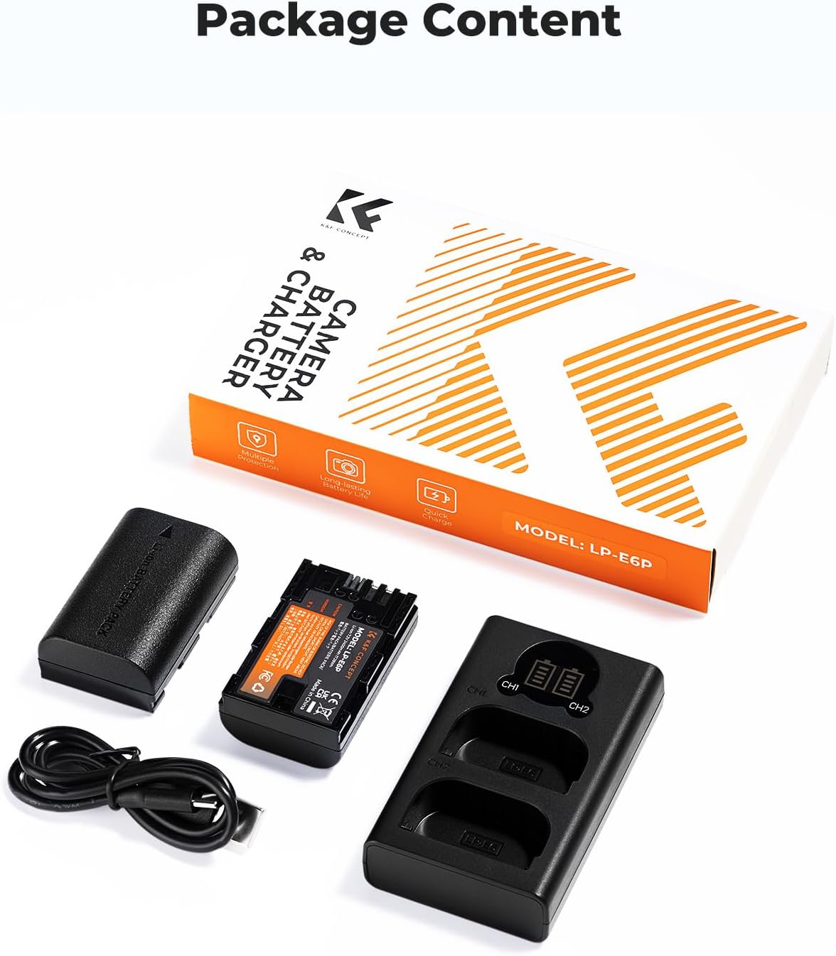 K&F CONCEPT 2400mAh LP-E6P 2-Pack Battery and Dual Slot USB Charger Compatible with Canon EOS R6 Mark III/II, R5 Mark II,C50,R5,R6,R7,5D Mark II,5D Mark IV,60D,70D,80D,90D, 2.5h Quick Full Charge
