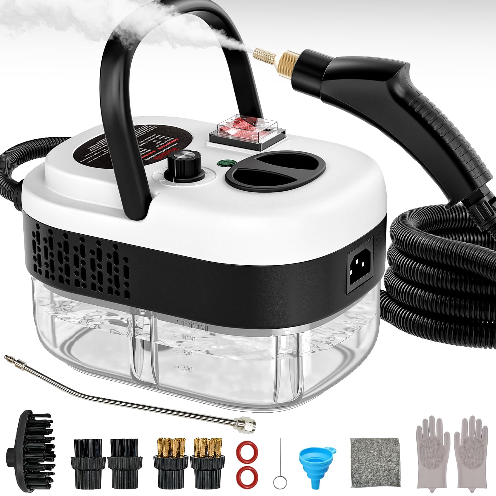 Photo 1 of Steam Cleaner, 2500W High Temperature High Pressure 15 Seconds Fast Heat, 1.4L Water Bottle, Handheld Multifunction Cleaner with 10 Accessories Included, Black (white)