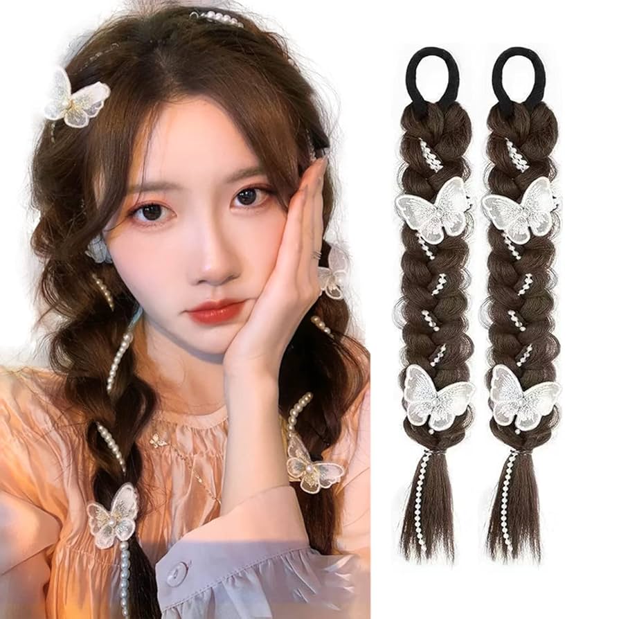Amazon.co.jp: Lanito ヘアエクステ 三つ編み ウィッグ パール
