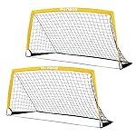 RUNBOW 6x4 ft Portable Kids Soccer Goal for Backyard Practice Soccer Net with Carry Bag (6x4 FT, 2 Pack, Yellow)