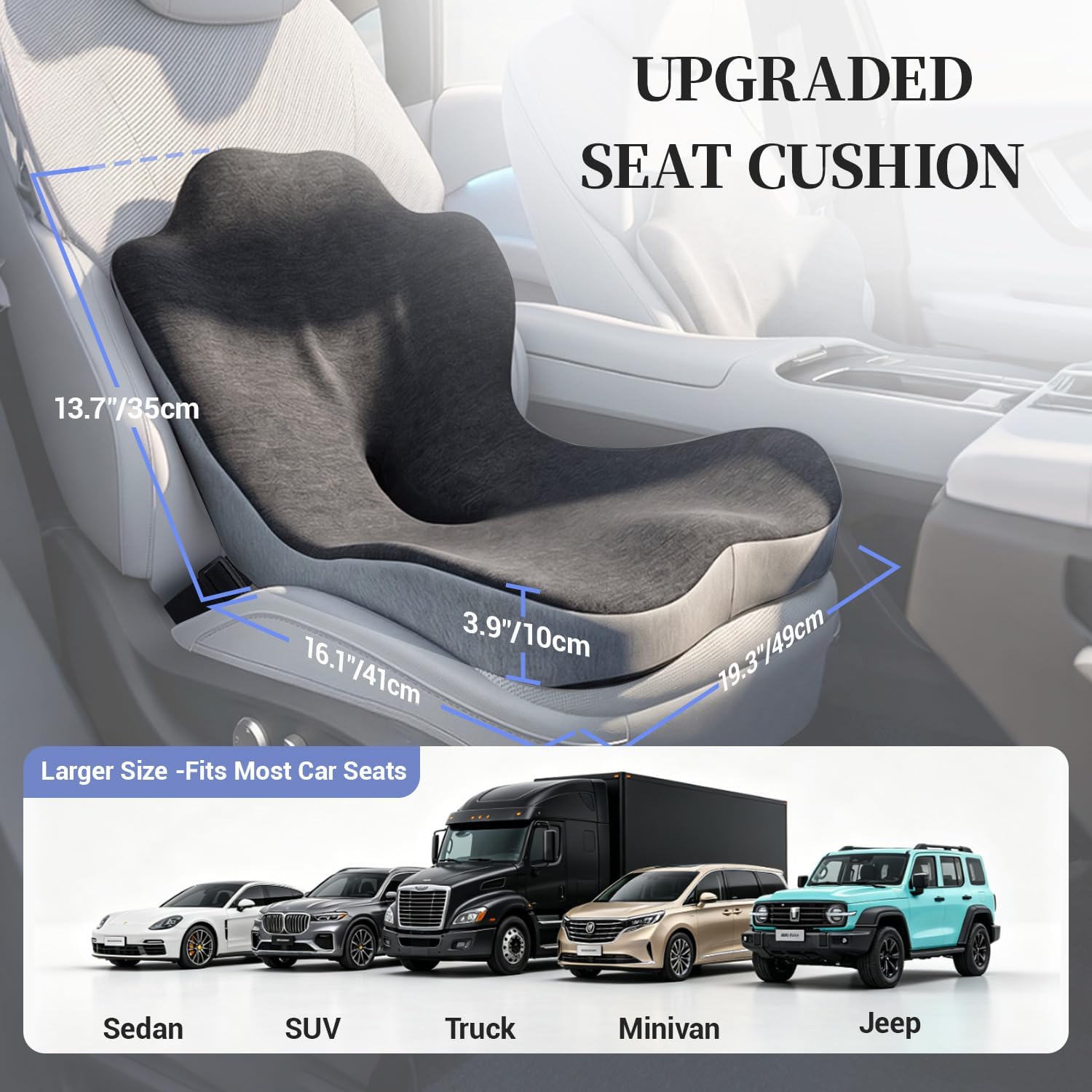 Car Seat Cushion L-Shaped Lumbar Support Pillow One Piece,Truck Seat Cushion,Memory Foam Seat Cushion Ergonomic Back Support,Comfort & Support for Long Sitting,Alleviate Back Pain