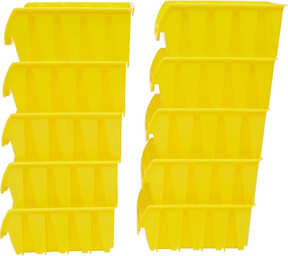 The Workplace Depot Plastic Picking Bins, Semi Open Fronted Stackable Parts Storage Pick Containers (Yellow)