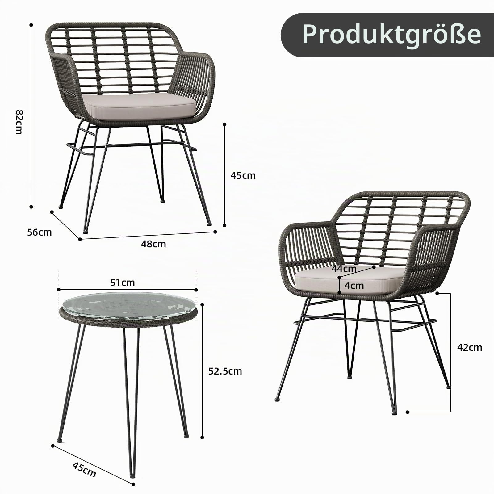 Acekool Outdoor Rattan Sitzgruppe, Möbel Für 2 Personen, 3-TLG. Bistroset, Balkonmöbel, Gartenmöbel Set Mit 2X Stühle + Balkonmöbelset für Garten, Terrasse, Balkon -Grau & Beige
