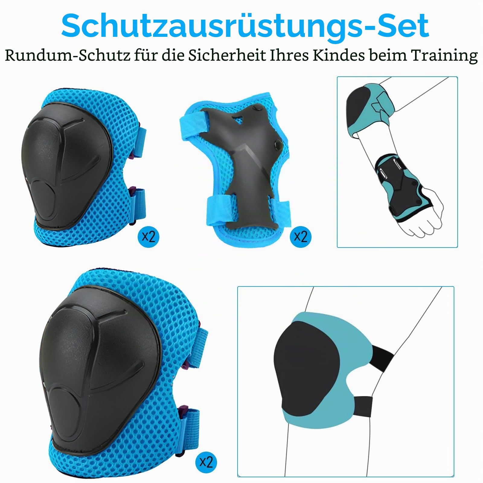 Kinderschutzhelm-Set mit verstellbarem Helm, Knie- und Ellbogenschützern und Handgelenkstützen für Skate, Fahrrad, Skating, Roller und andere Outdoor-Sportarten