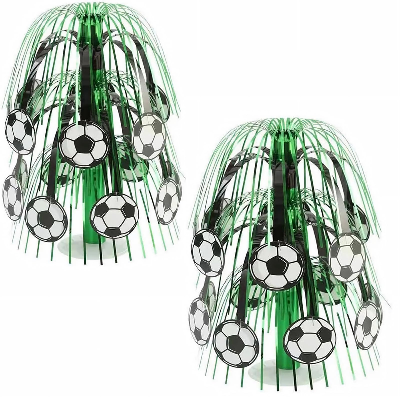 2 Sets Football Party Table Decorations, Soccer Ball Mini Cascade Centerpiece,Soccer Metallic Foil Spray Centerpiece, Game Day Party Table Decoration for Home Bar Dorm Office 12.6 Inch