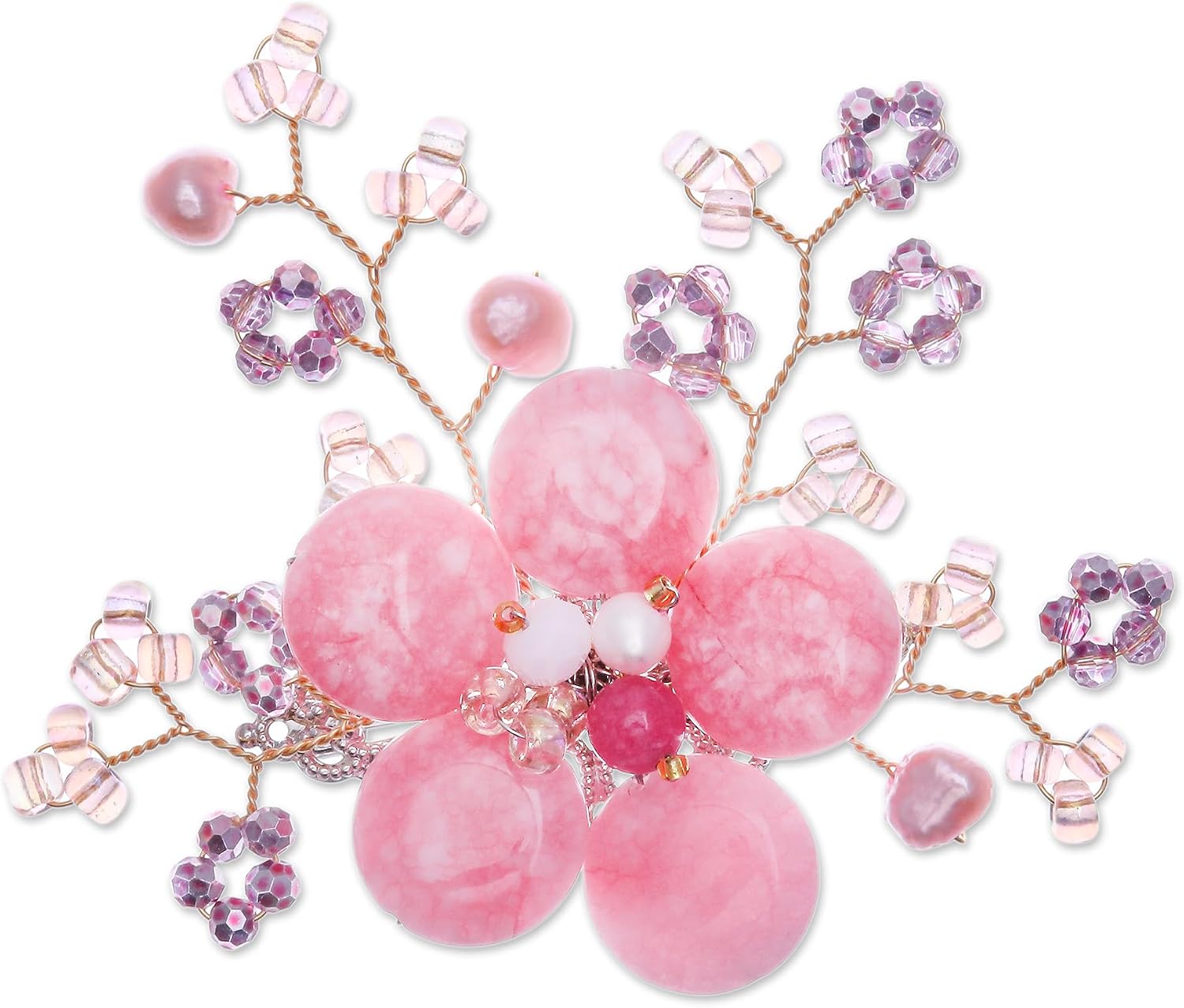 NOVICA Multi-Gem Quartz Dyed Pink Cultured Freshwater Pearl Copper Brooch 'Petals of Compassion'