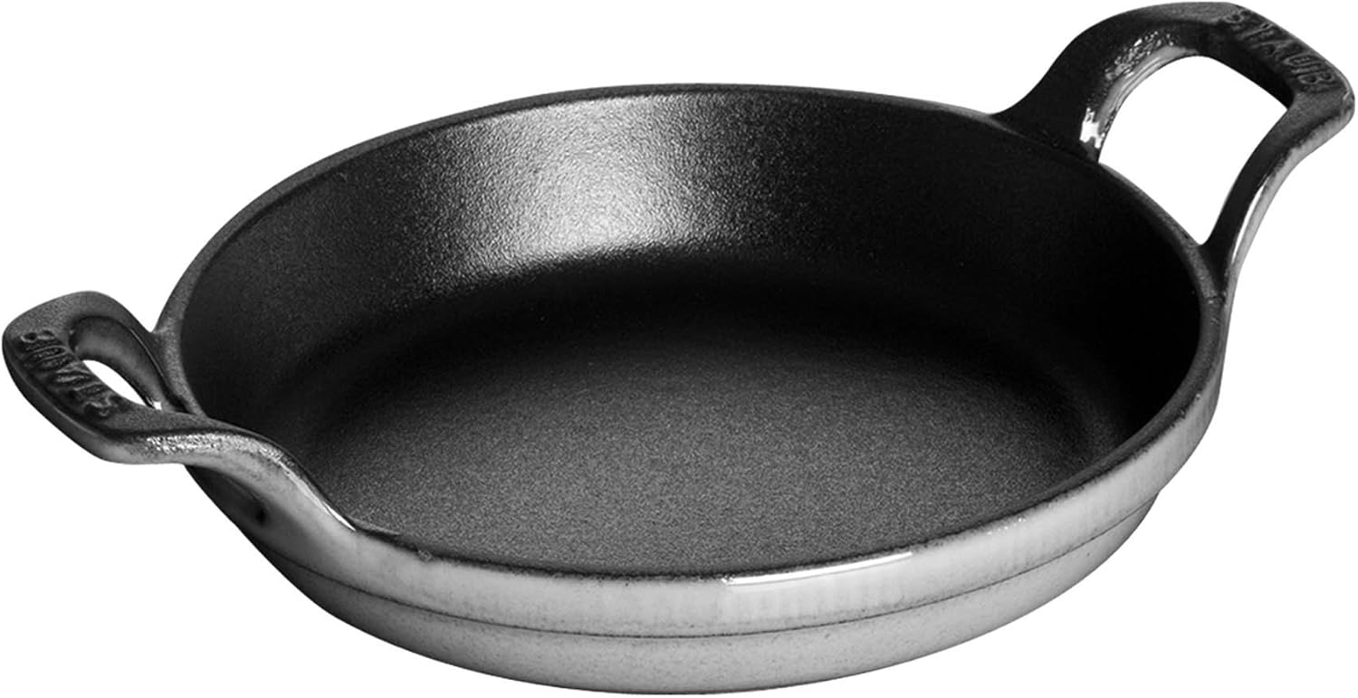 Staub Cast Iron 4.5-inch Mini Round Gratin Baking Dish - Matte Black, Made in France