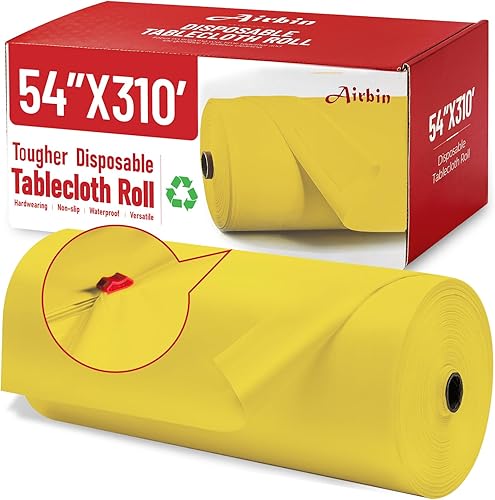 Miniatura 48 de Rollo de mantel de plástico, 310 pies x 54 pulgadas, mantel de mesa de plástico desechable negro, rollo de mantel premium PEVA impermeable negro con