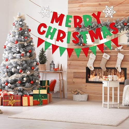 Miniatura 5 de Cartel de Feliz Navidad, rojo y verde, banderín de Navidad, bandera triangular, decoraciones de fiesta de Navidad, decoraciones de Navidad,