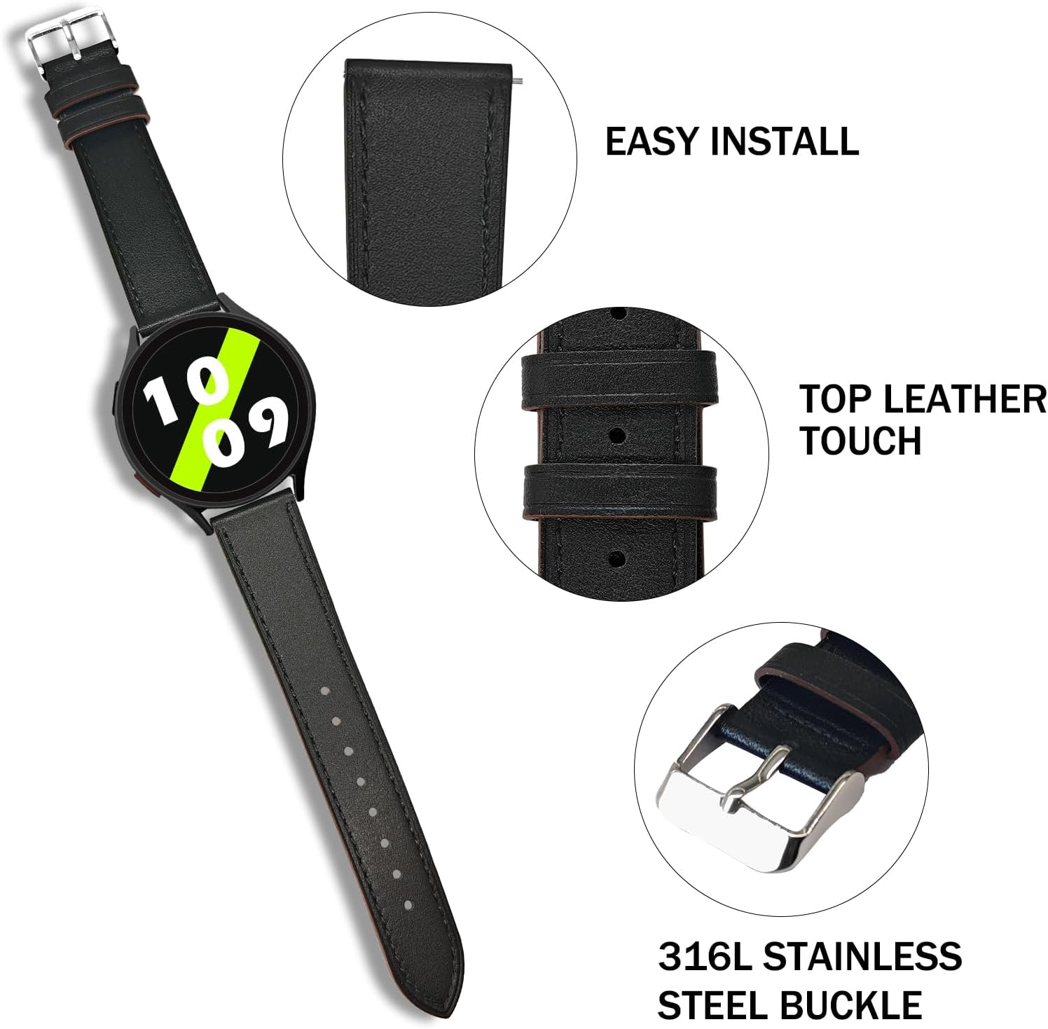 Italy Genuine Leather Watch Bands Compatible with Samsung Galaxy Watch 7 6 5 4 40mm 44mm, 5 Pro 45mm, 6 4 Classic Active 2, 20mm Quick Release Leather Watch Straps Replacement Band for Women Men - Image 3