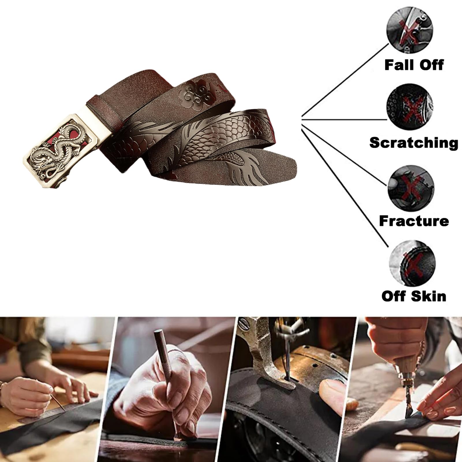 Cinturón De Trinquete Deslizante, Grabado Dragón Moda, Hebilla Automática Ajustable, Estilo Vaquero Occidental Clásico For El Tiempo Libre