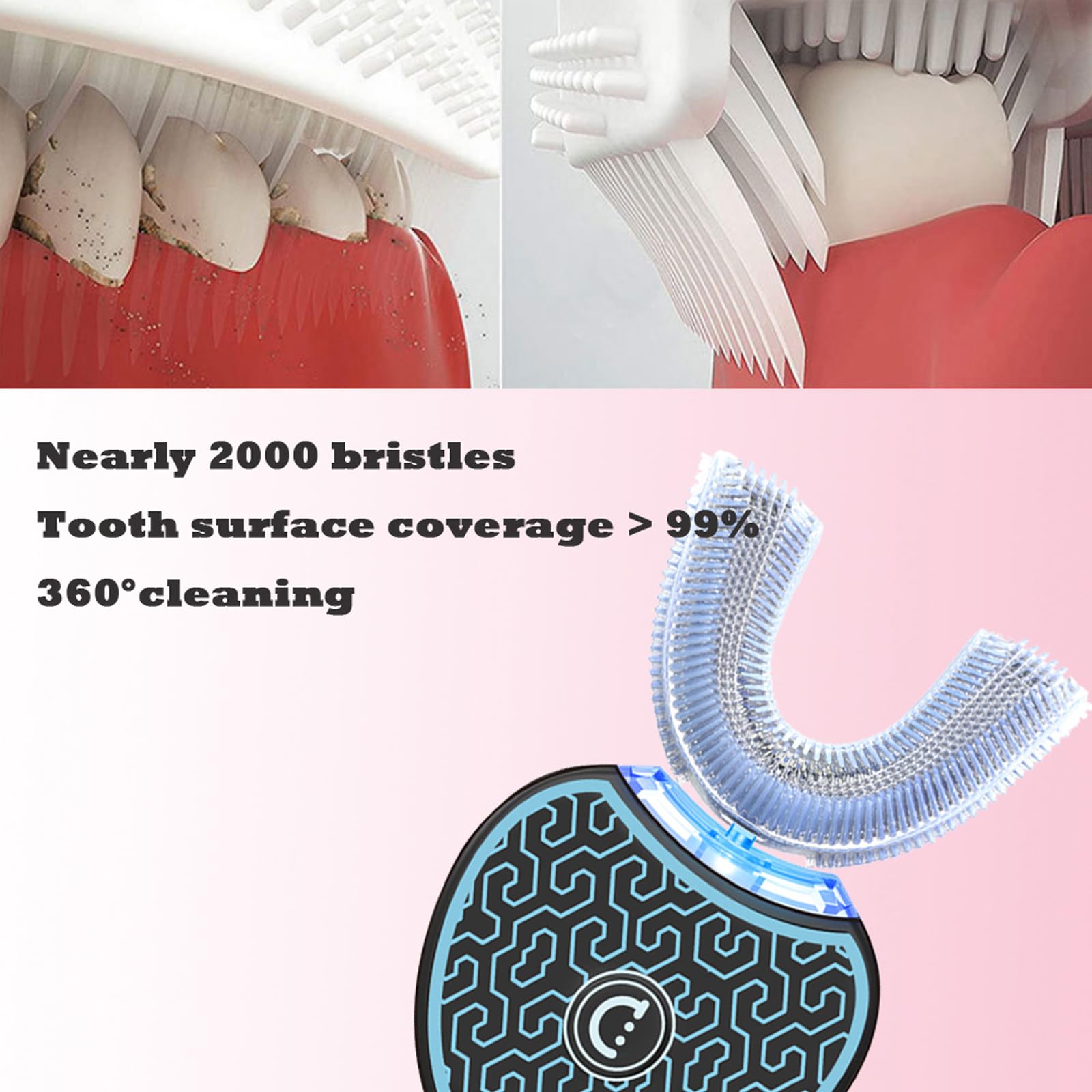 Cepillo de dientes automático, kit de blanqueamiento de dientes eléctrico de grado dental, equipado con dos cabezales de cepillo de dientes de repuesto, blanco