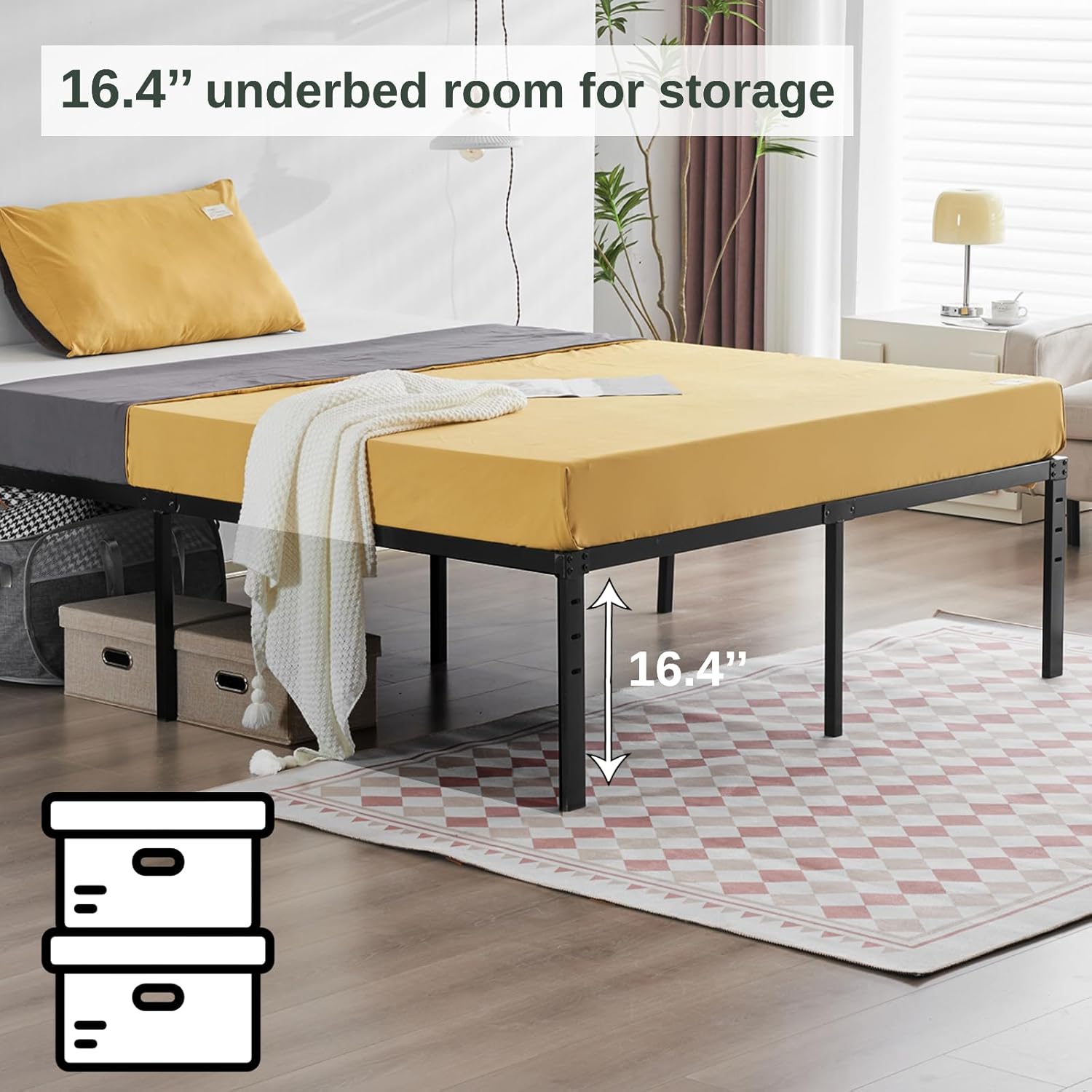 Bonnlo 18 Inch Metal Platform Queen Bed Frame, Mattress Foundation Bed Base,Heavy Duty Steel Slat Support,No Box Spring Needed,Black