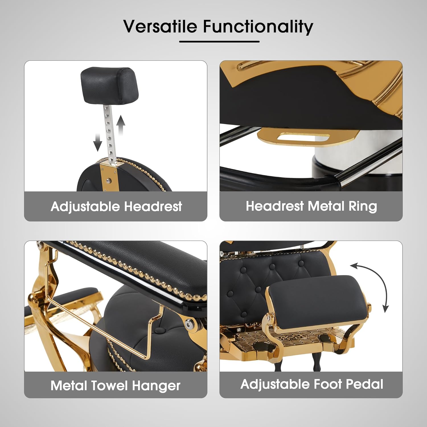 BarberPub Vintage Reclining Barber Chair, 660 Lbs Heavy Duty Hydraulic Pump, All Purpose Retro Hair Styling Equipment for Shampoo Salon Spa and Barbershop 8688 (Gold)