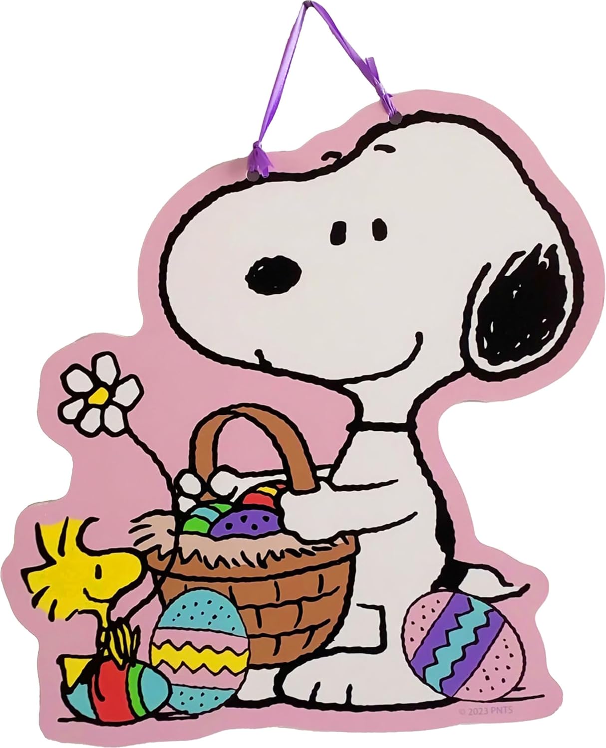 Spoontiques Door Décor Sign - Weatherproof PVC Signs for Indoor or Outdoor Use - Includes Decorative Ribbon for Hanging - Peanuts Easter Door Sign
