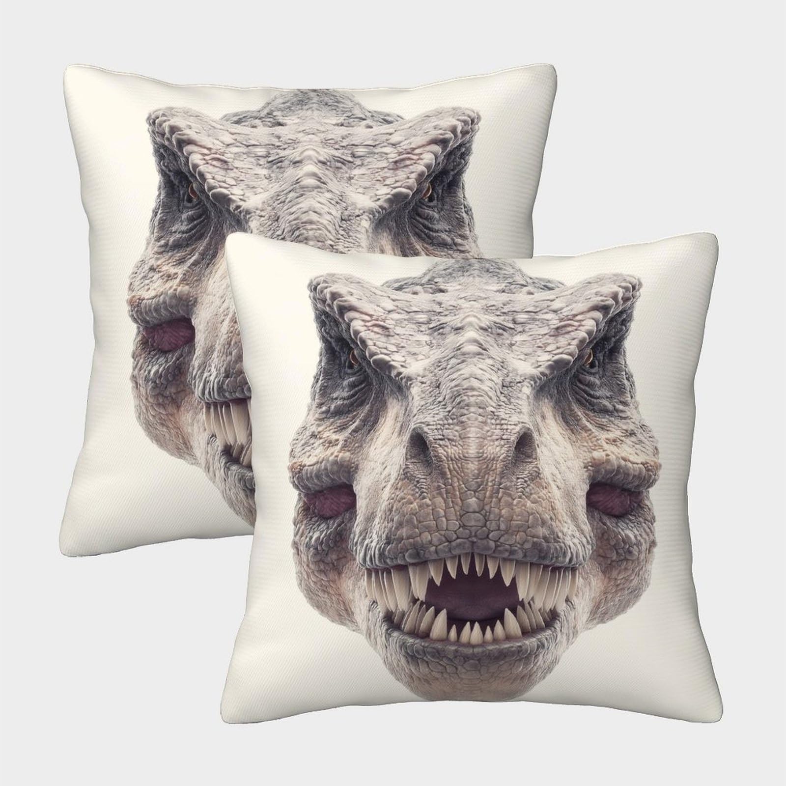 HWEICOIN 3D Printed Dinosaur Head Square Pillowcases Dinosaurs Pillow Case Cushion Decorative Super Soft Pack of 2 for Patio,Couch, Tent, Balcony And Sofa 40x40cm