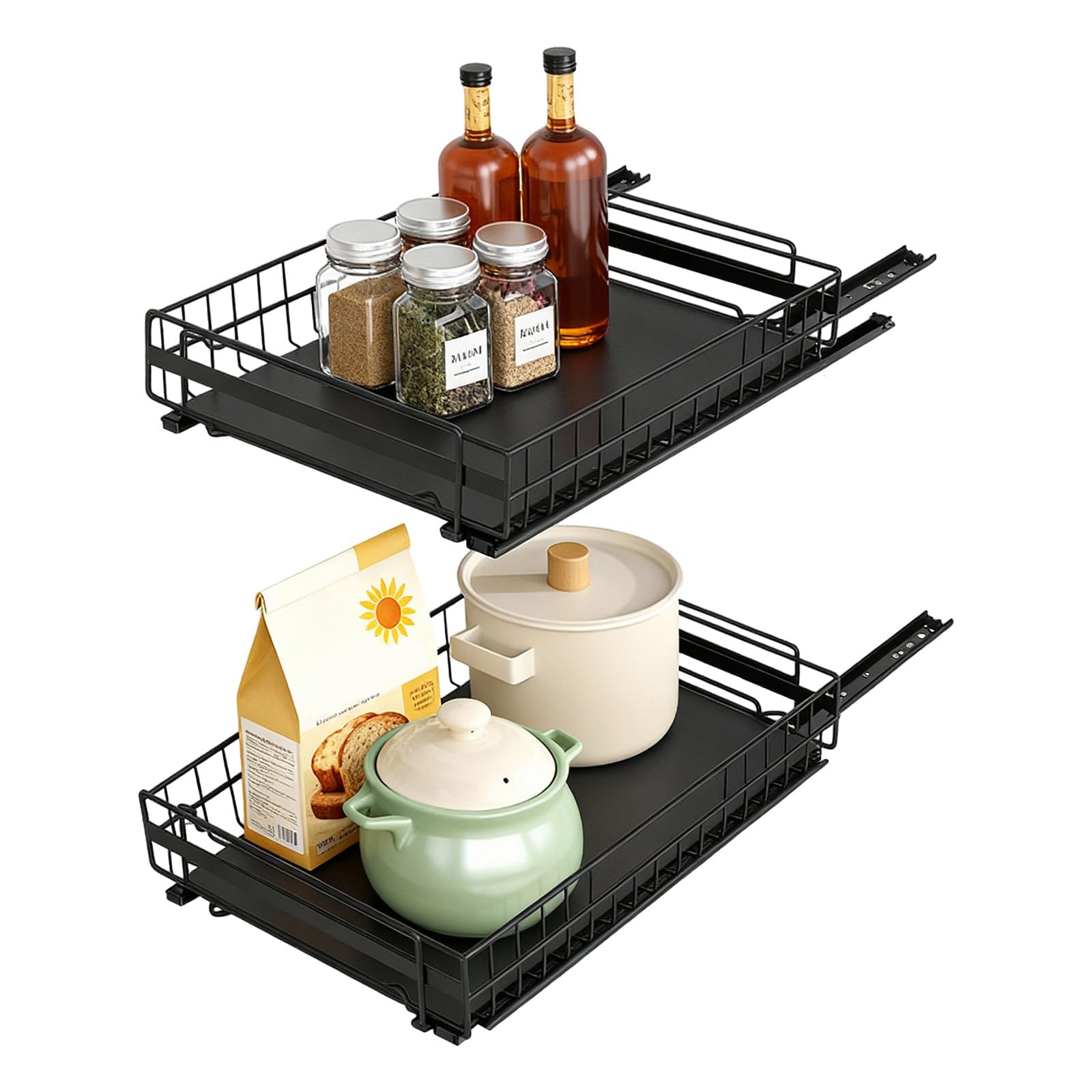 2 cajones telescópicos para armarios de cocina, cajones extensibles, cajones para cafeterías, cocinas, tiendas de leche (negro)