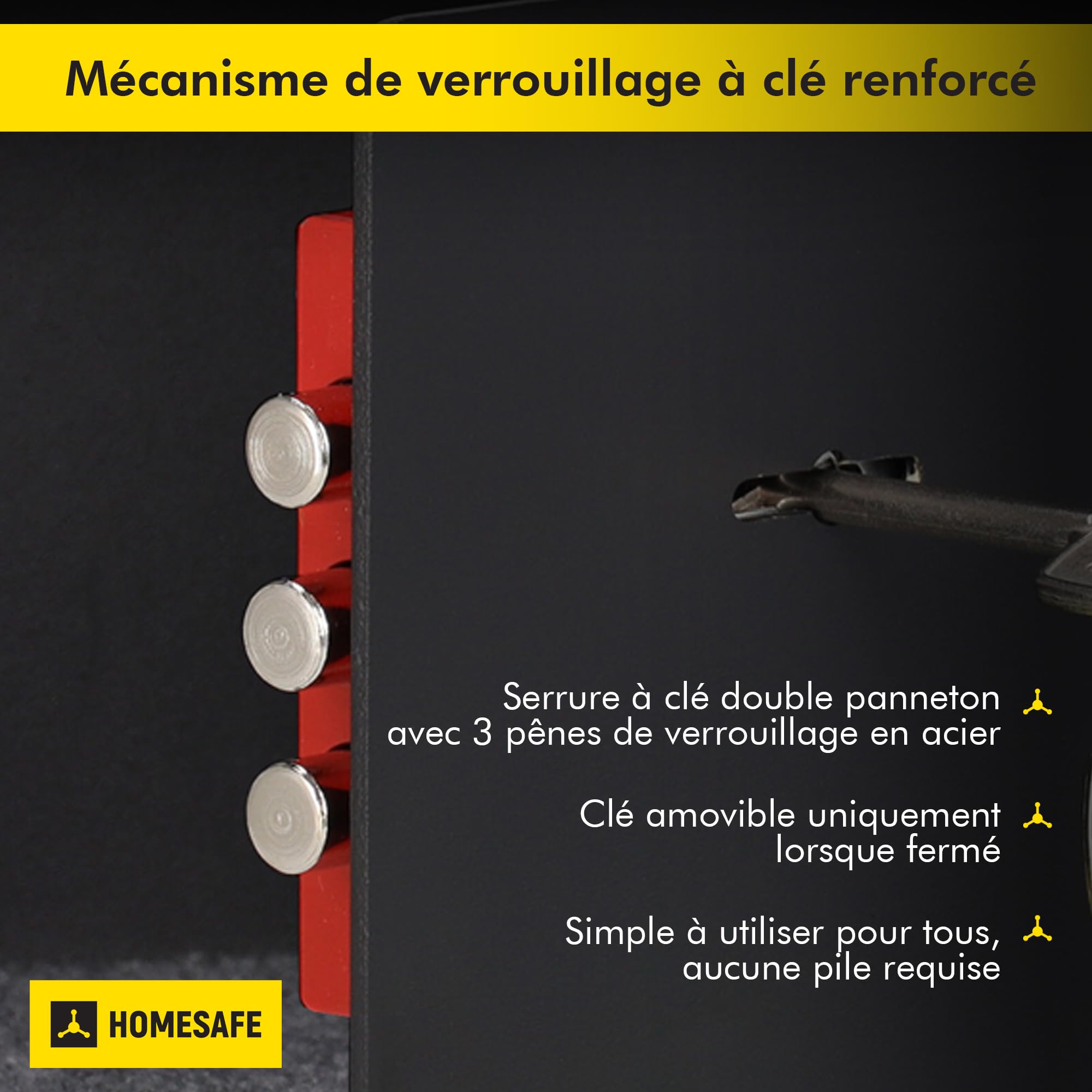 HomeSafe HV15K Coffre-Fort à Clé, 15x20x17cm (HxLxP), Coffre Argent Billet, Bijoux, Pour la Sécurité à Domicile, Boîte de Rangement Sécurisée, Petit Coffre pour Économies et Objets de Valeur