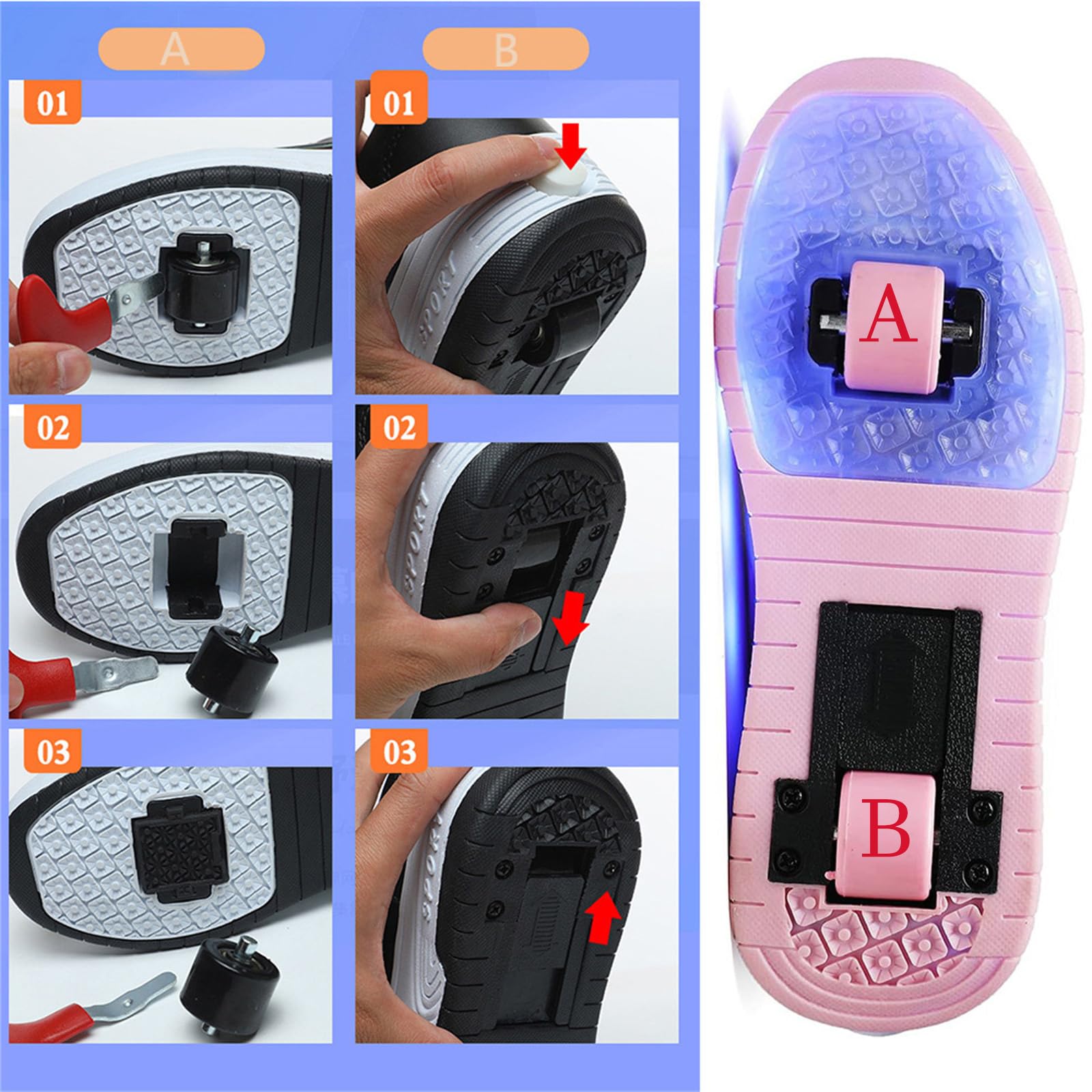 Zapatos con Ruedas para Niñas Niños Patines con 2 Ruedas y Luces, Zapatillas Deportivas Retráctil 27-38 EU