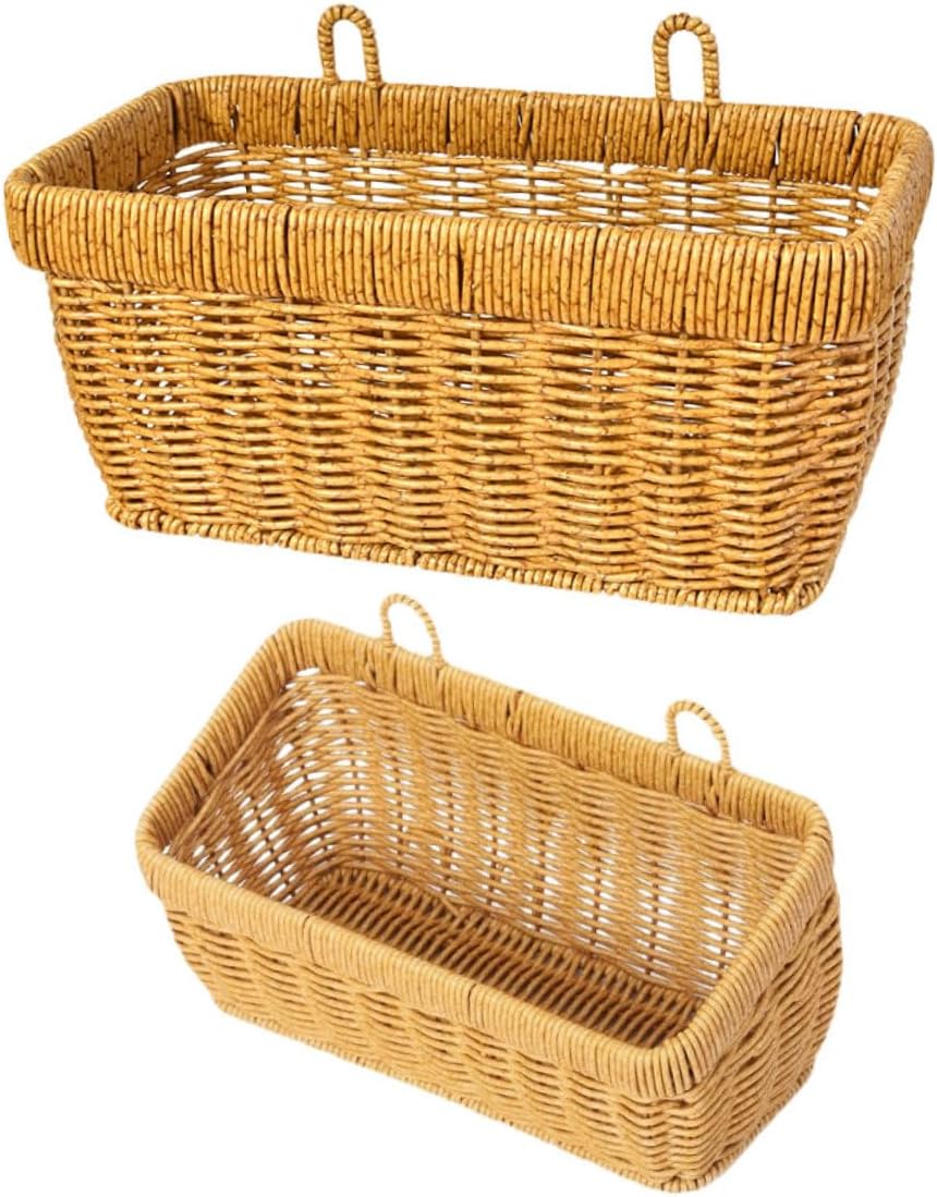 2pcs Versatile Fake Rattan Weaving Hanging Storage Bins for Garlic Onion Fruits Space Saving Kitchen Storage