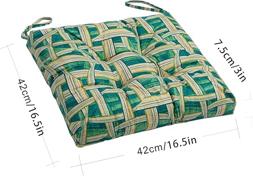 Miniatura 8 de Paquete de 2 cojines de mimbre para asiento de patio para exteriores e interiores con lazos, cojín para silla de comedor, 17 x 17 pulgadas (cuadros