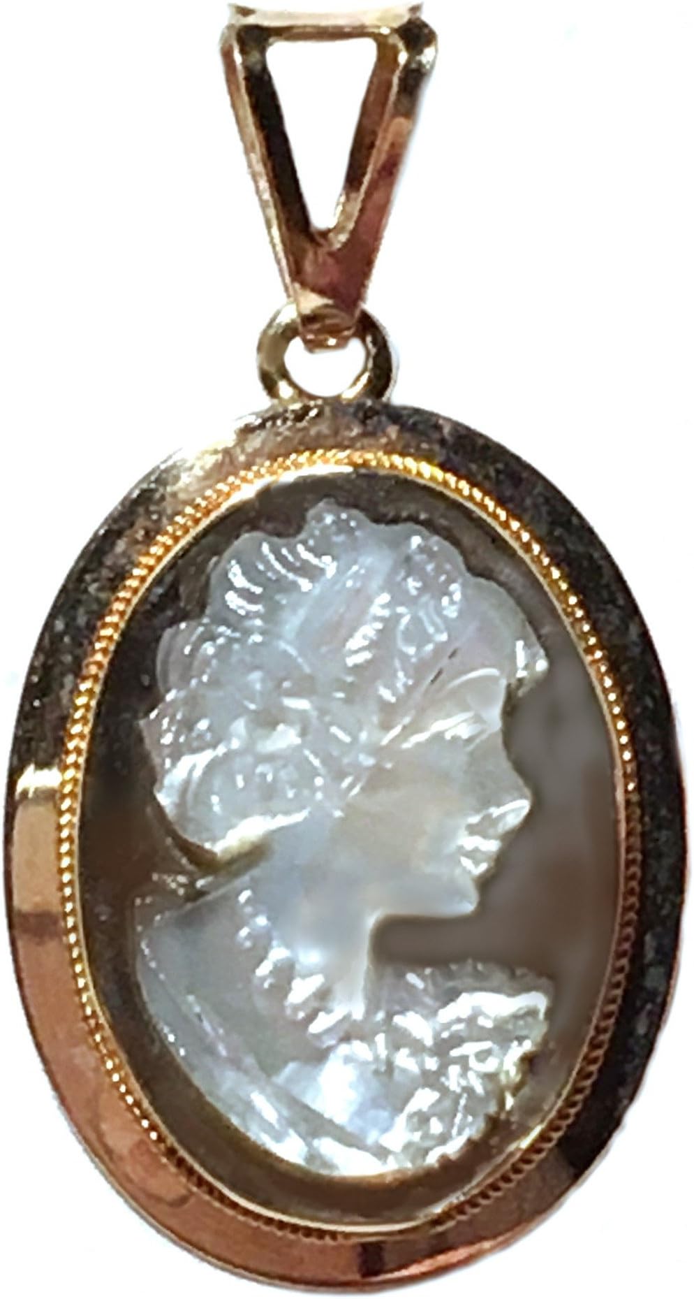 Cameo Pendant Master Carved, 14k Yellow Gold, Mother of Pearl, Hand Made Italian