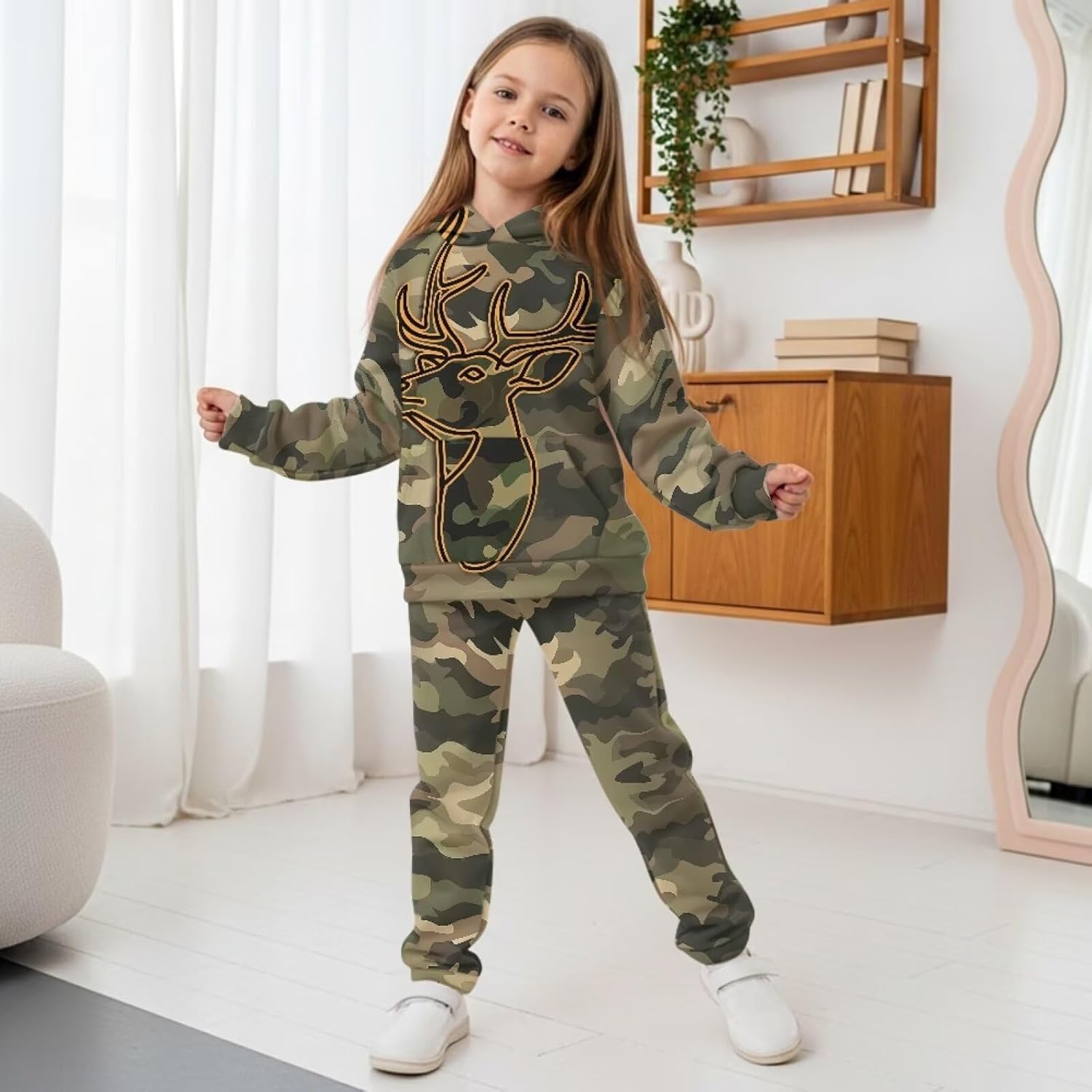 Pensura Girls Boys 2 Pack Sweatsuit Pullover Hoodies and Athletic Cargo Jogger Sweatpants Set
