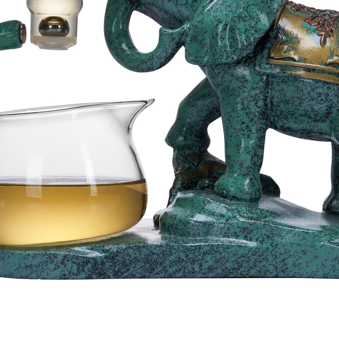 Hitzebeständiges Kungfu-Teeservice aus Glas mit Heizer, zieht Wasserumleitung an, drehbare Abdeckung, Schüssel, halbautomatische Glas-Teekanne (Elefant einzeln)