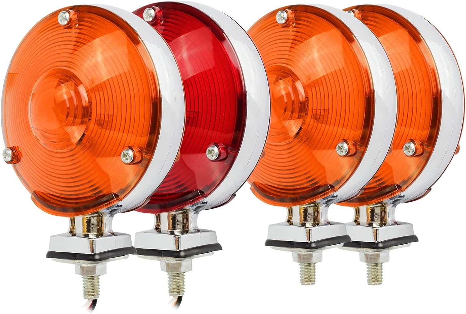 Partsam 4 Inch Round Double Face Star Led Pedestal Lights Mount Stop Tail Brake Turn Signal Lights Trucks Semi Trailers Tractors Fender Mount Lights Lamps(3xAmber+1xRed)