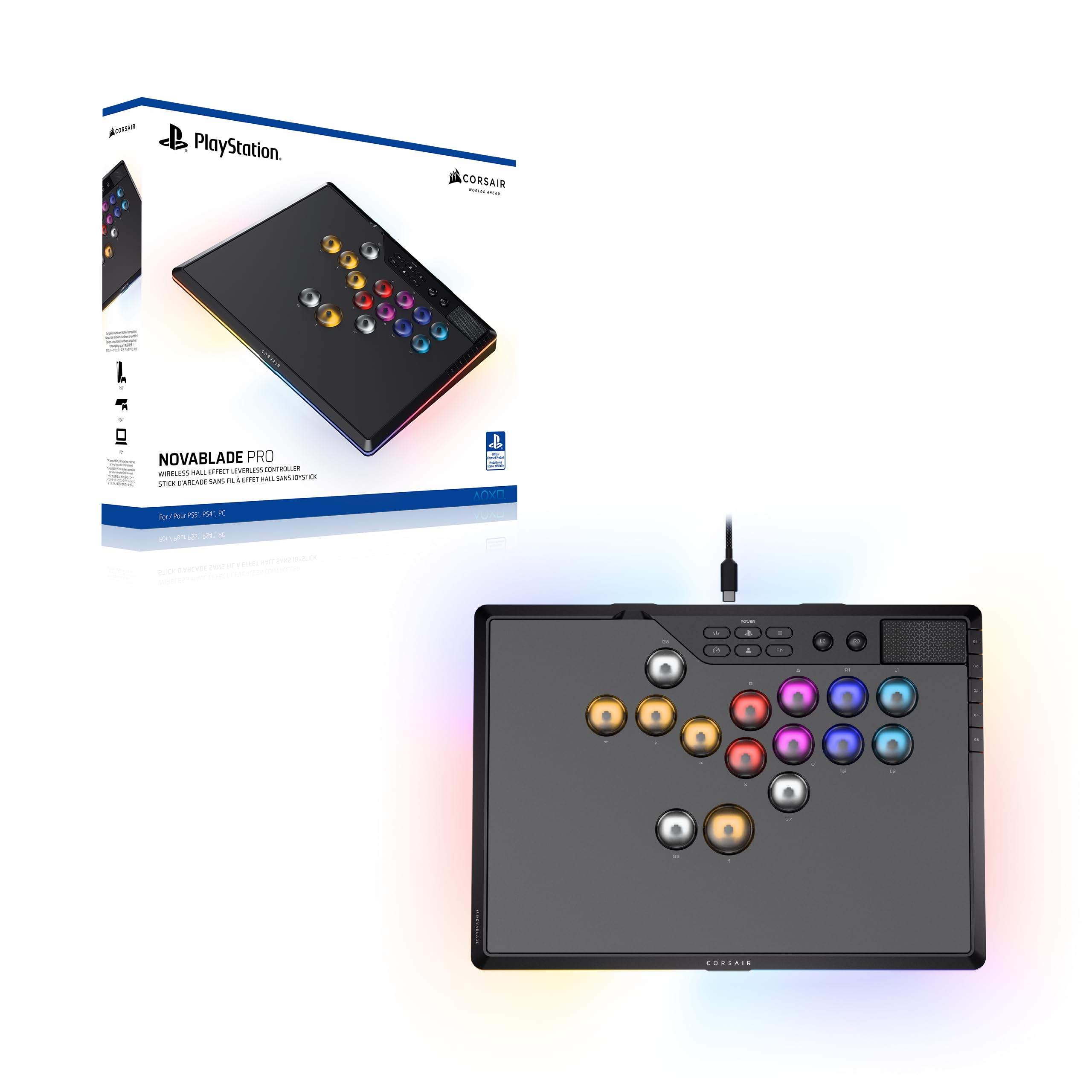 Corsair NOVABLADE PRO Wireless Hall Effect Leverless Controller – 15-Main Key Layout, 1000Hz Polling, 2.4GHz Wireless, SOCD, MGX Hyperdrive Hall Effect Magnetic Switches – PS5, PS4, PC – Black — view 11