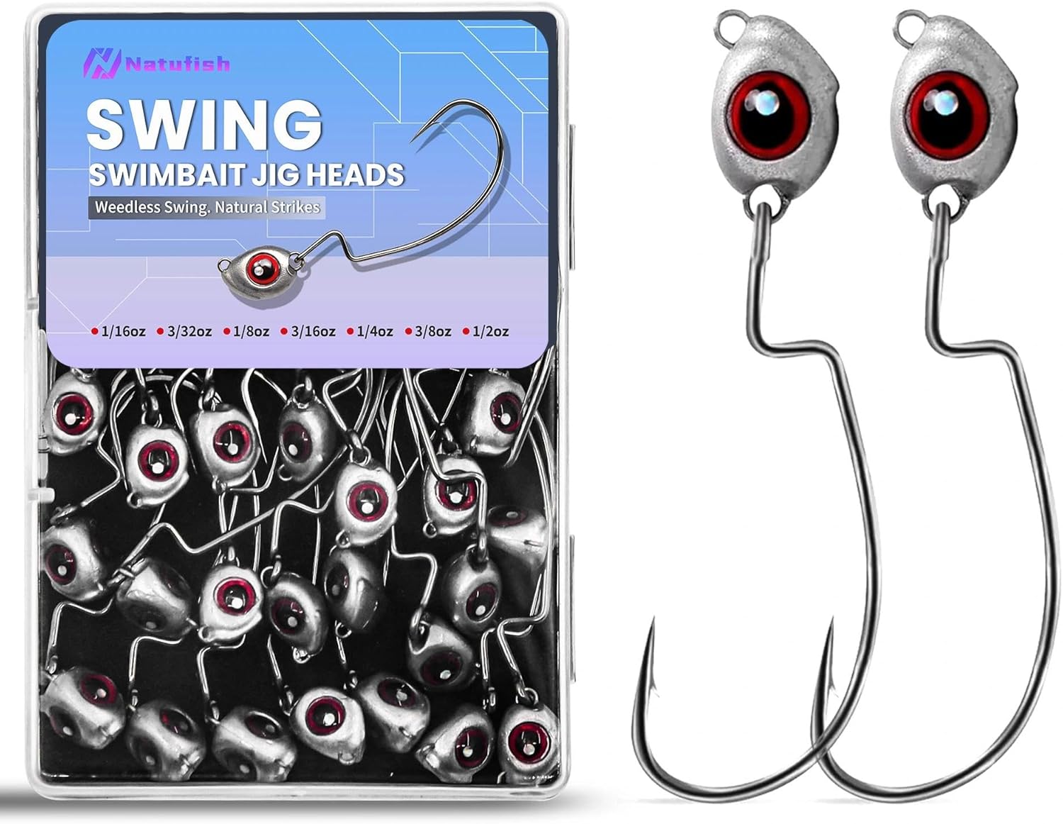 30PCS Swimbait Jig Head Pro Pack, Versatile Ned Rig & Texas Rig Weighted Hooks with Multiple Sizes (1/16 3/32 1/8 3/16 1/4 3/8 1/2oz) for Bass
