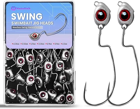 30PCS Swimbait Jig Head Pro Pack, Versatile Ned Rig & Texas Rig Weighted Hooks with Multiple Sizes 1/16 3/32 1/8 3/16 1/4 3/8 1/2oz for Bass