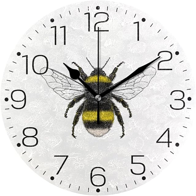 Moyyo Bee Wall Clock Silent Non Ticking Wall Clock Vintage Round Wall Clock Desk Clock Wall Clocks for Home Bedroom Living Room Kitchen Office