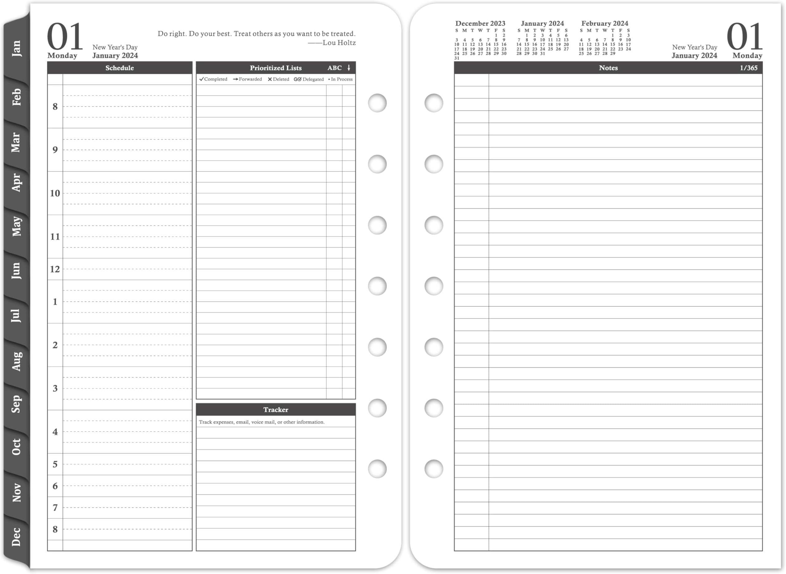 2025 Planner Refills – Jan 2025 - Dec 2025, 2-Page Per Day Daily ＆ Monthly Planner, 5.5" x 8.4" Ring-Bound Organizer, Tabs, Quotes, Prioritized Task, Daily Tracker/Notes, Appointment Schedule - Grey