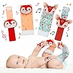 PADONISE Lovely Animal Wrist Rattles & Sock Toy for Baby Infant 0-6 6-12 Month Old Newborn Soft Toy Hand and Foot Finder Girl Boy Birthday Shower Easter Gift Set for Babies