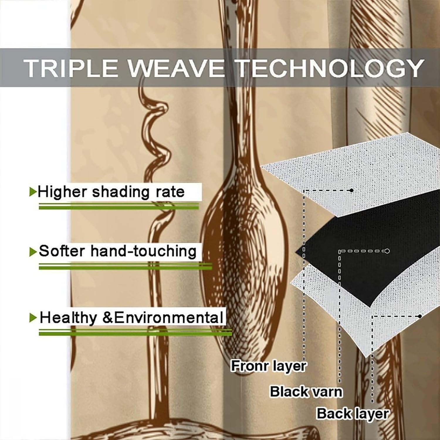 Vintage Farmhouse Kitchen Curtains, Rustic Country Retro Fork and Spoon Window Curtains for Bedroom Living Room Home 42" W X 63" L