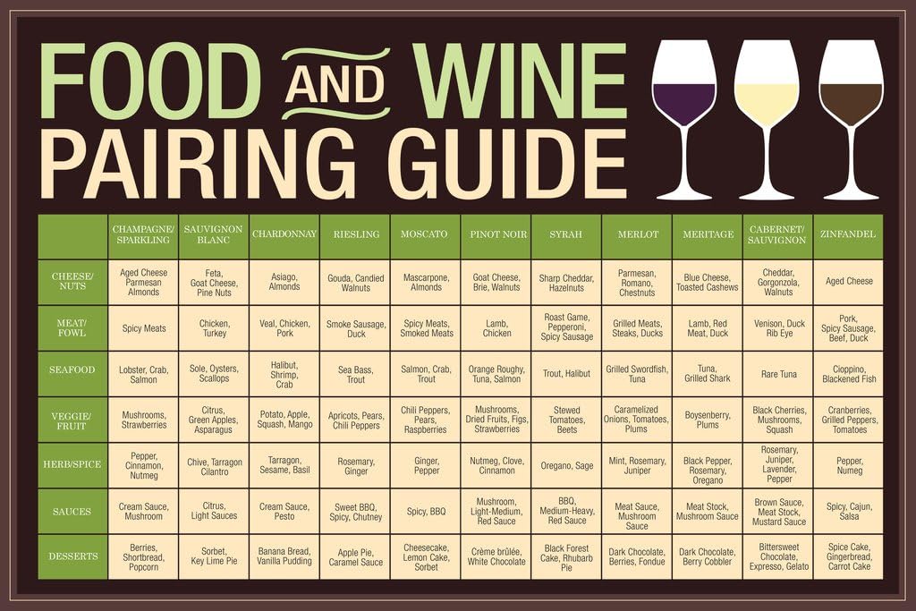 Amazon.com: Food And Wine Pairing Guide Wine Education Poster Reference ...