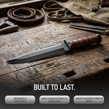 KA-BAR 2-2217-7 Big Brother Fixed Blade Knife with Leather Handle and Sheath, Large Utility Knife