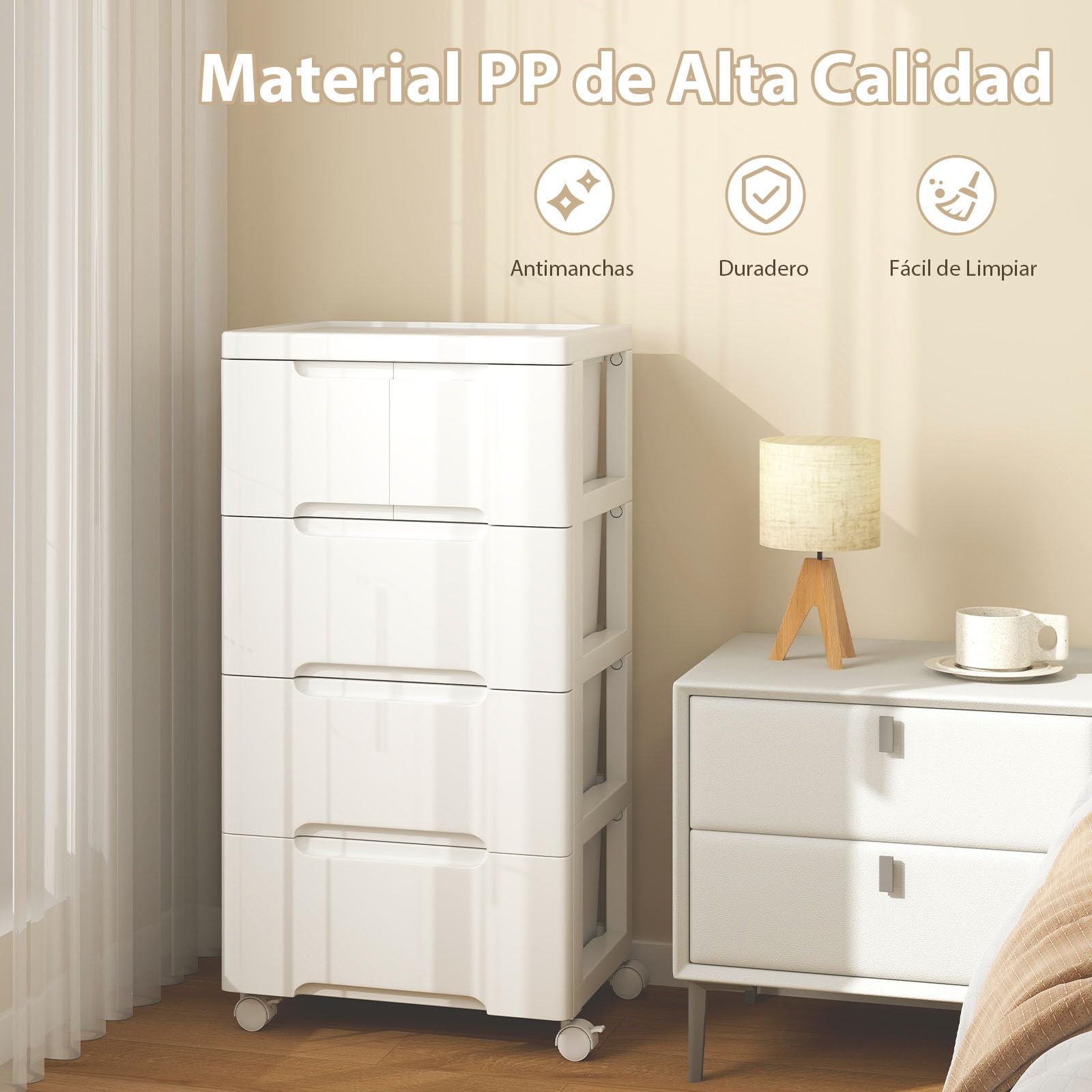 COSTWAY Armario de Almacenaje Rodante, Unidad de Almacenaje Vertical con 5/6/7 Cajones, Ruedas Universales y Bloqueables, Contenedor de Almacenaje, Organizador de Plástico para Salón (5 cajones)