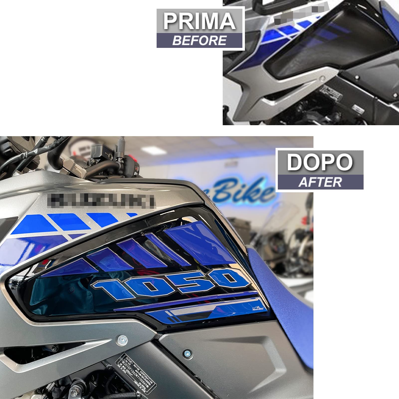Resin Bike Autocollant Moto Compatibles avec Suzuki V-Strom 1050 XT ABS Gris Aspen 2022. Protections Latérales de Réservoir Contre Les Chocs et Les Éraflures. Paire Autocollant 3D Résinés
