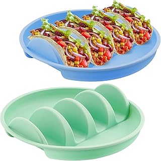 Haiou Silicone Taco Plates Set of 2 - The Ultimate Taco Holder Stand for Mess-Free Family Dinners & Parties, Microwave & Oven Safe Taco Tray, Holds 4 Shells Each