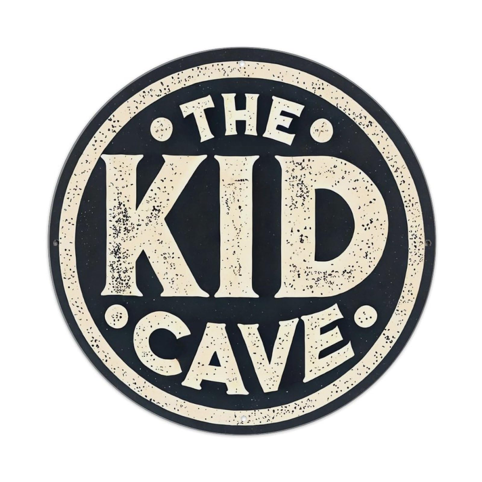 The Kid Cave Sign Pattern Vintage Round Tin Sign Retro Metal Wall Decor Metal Poster, Home Bar Garage Cafe Wall Art Decoration 8x8Inches