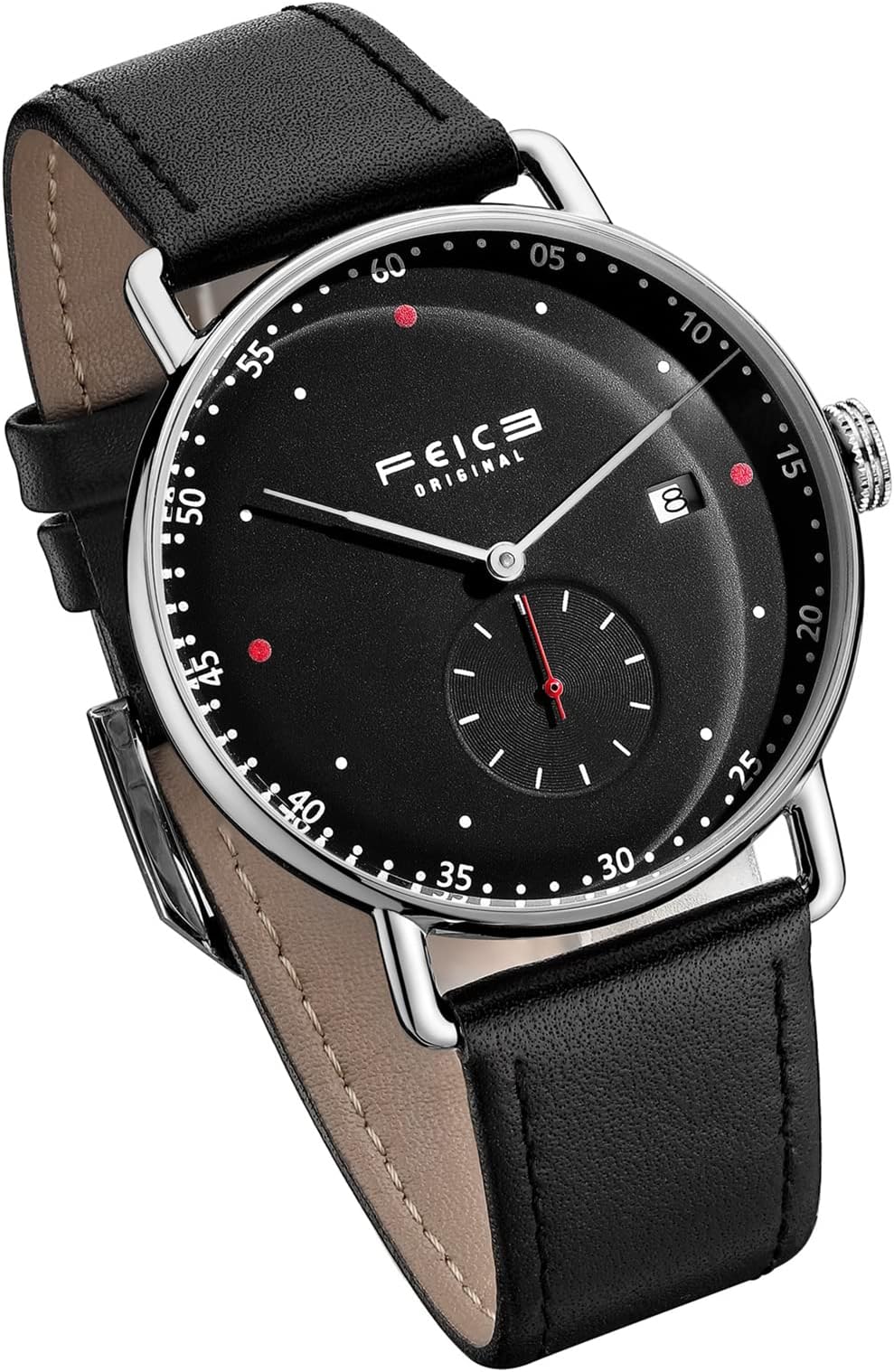 FEICENew Men's Automatic Watch Unisex Classic Bauhaus Mechanical Watch Curved Mirror Waterproof Casual Dress Watches with Leather Bands -FM506