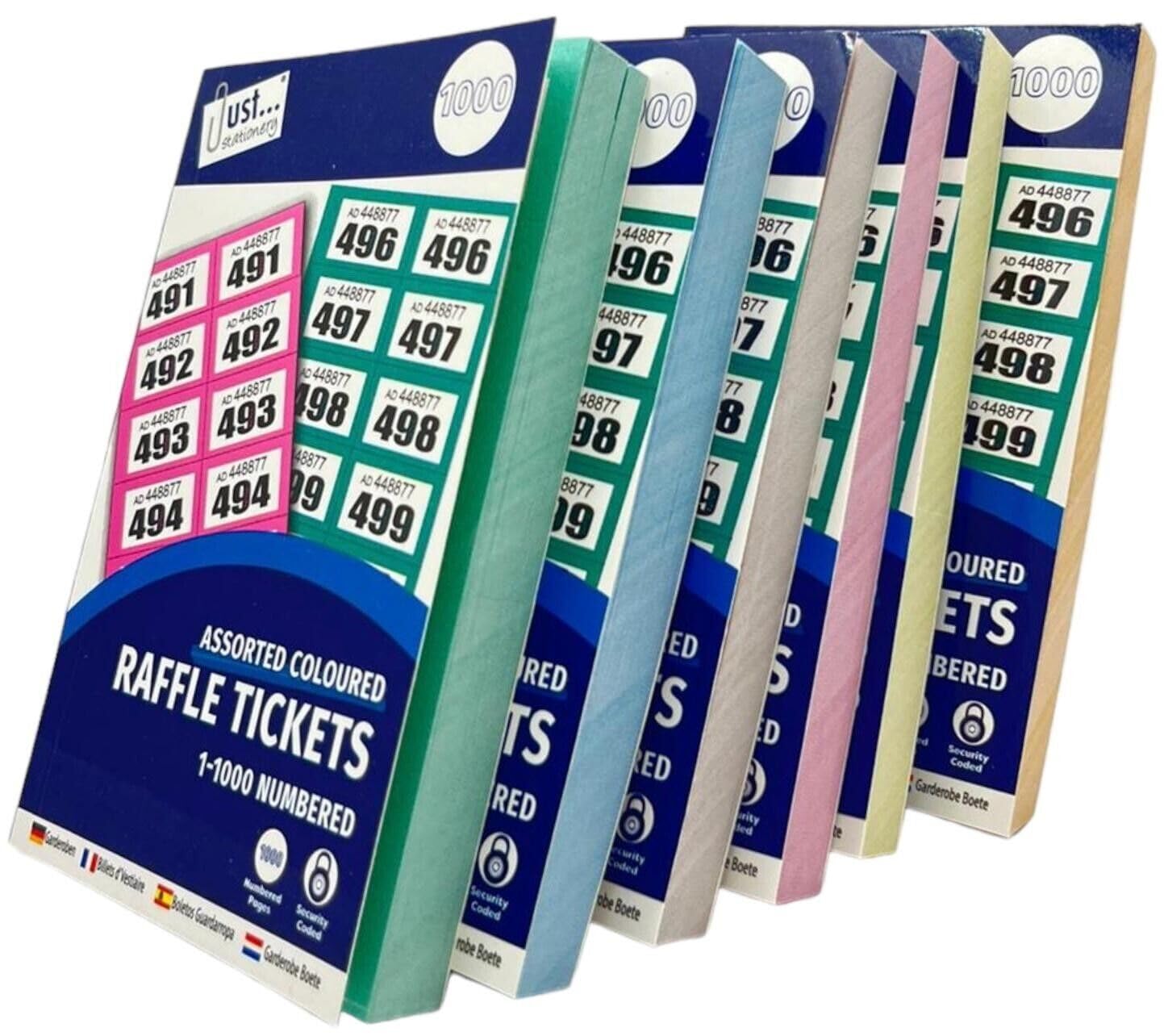 PaulStore 6/12 Books of 1-1000 Cloakroom Raffle Tombola Draw Tickets Numbered Mixed colours (6)