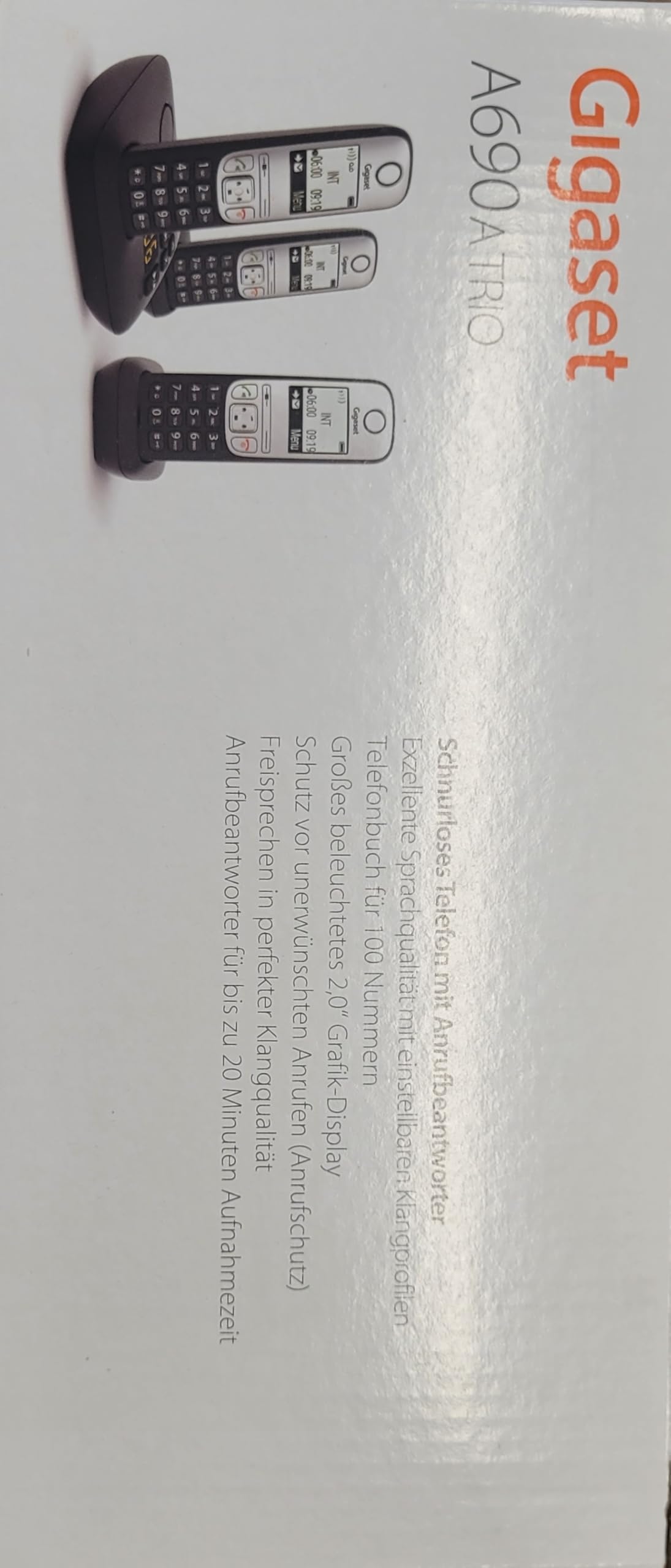 Gigaset A690A Trio Schnurlostelefon Anrufbeantworter mit Rufnummernanzeige ECO DECTGAP Schwarz + 2 zusätzliche Handsets