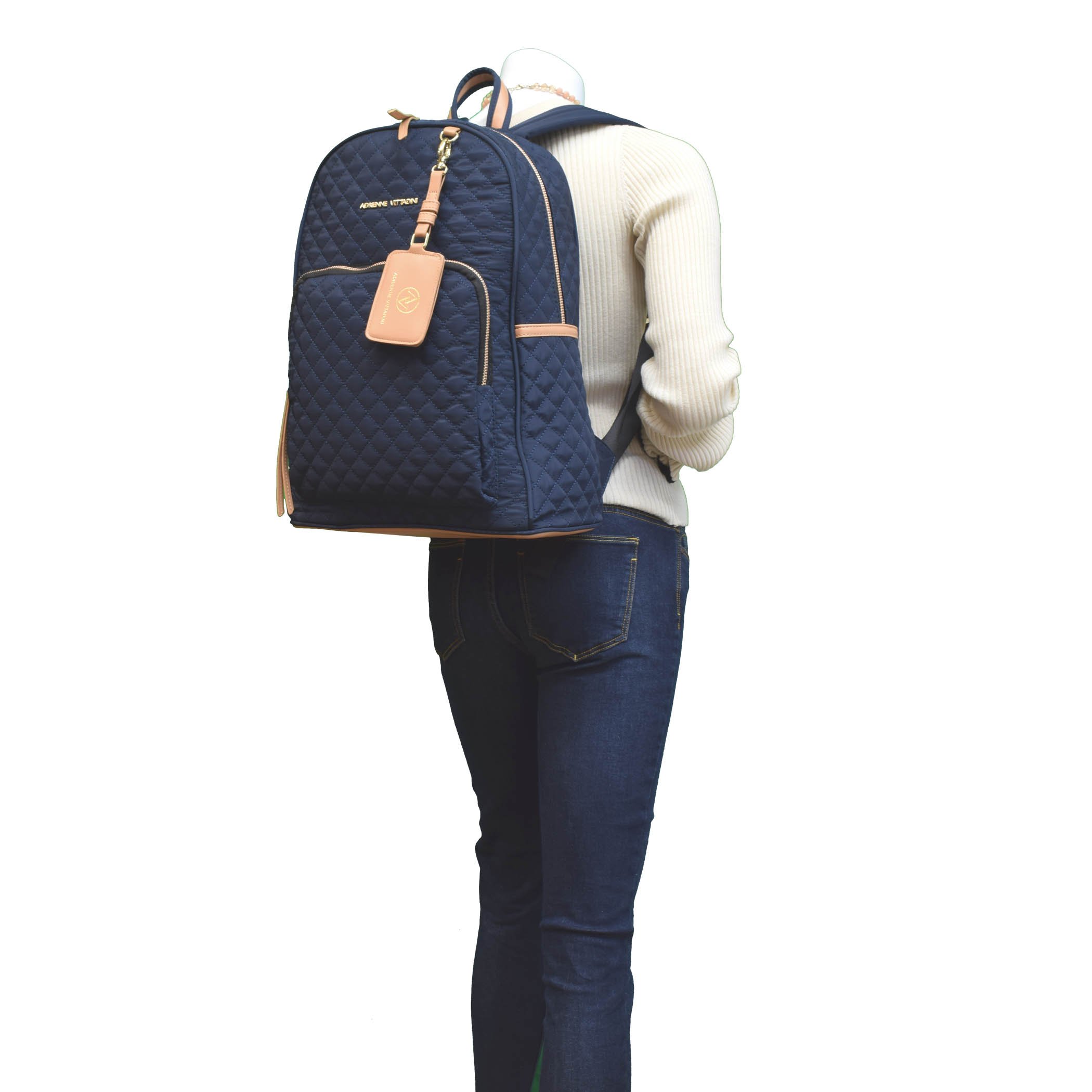 adrienne vittadini quilted leather backpack Adrienne Vittadini Quilted Backpack with 13 Inch Padded Laptop Sleeve  (Navy) : Amazon.com.au: Computers