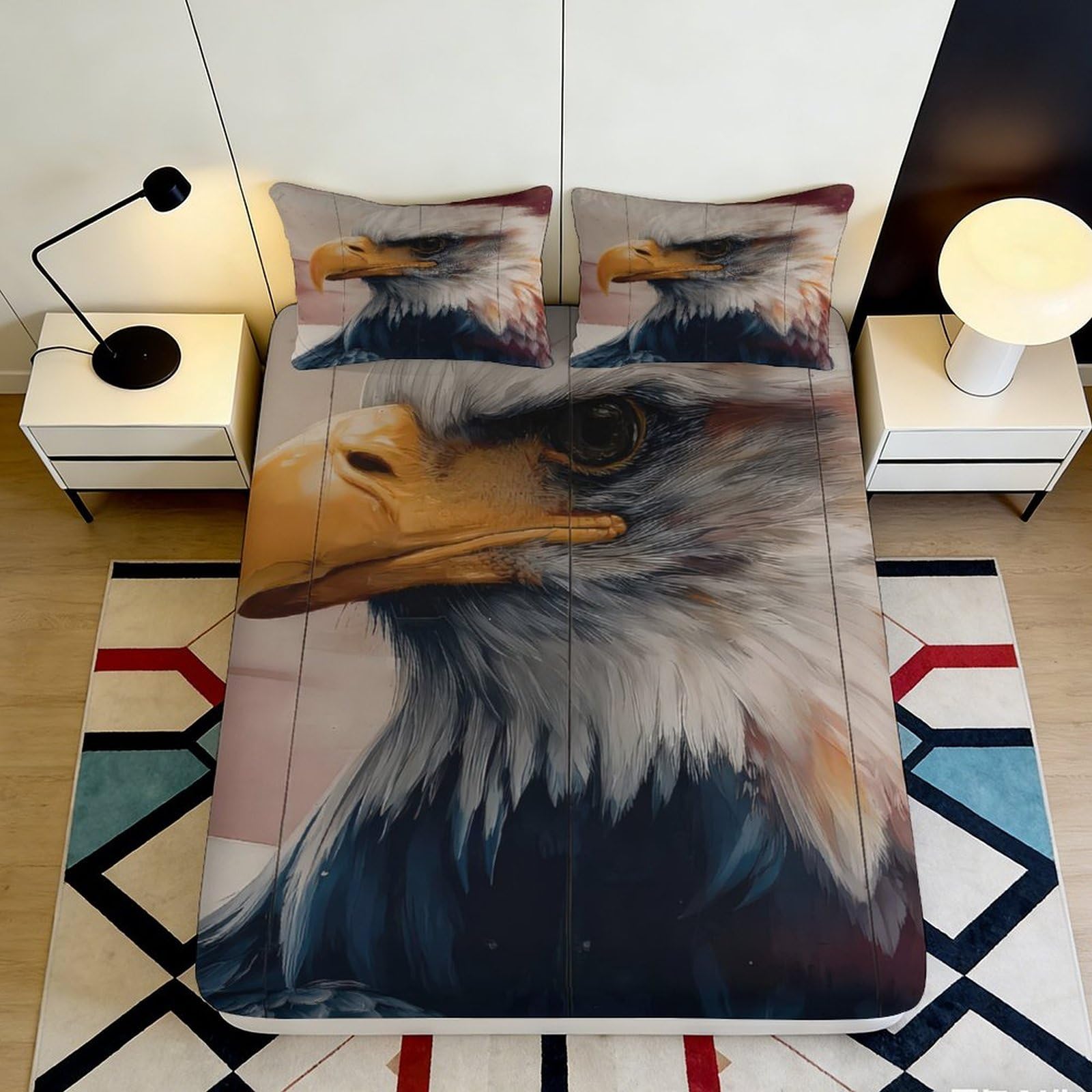 Pnayamiorkfel Style-7 3D Printed Bald Eagle Fitted Sheet Microfiber Soft Breathable Realistic Eagle Head Mattress Cover For Bedroom Decor 90X200x25cm