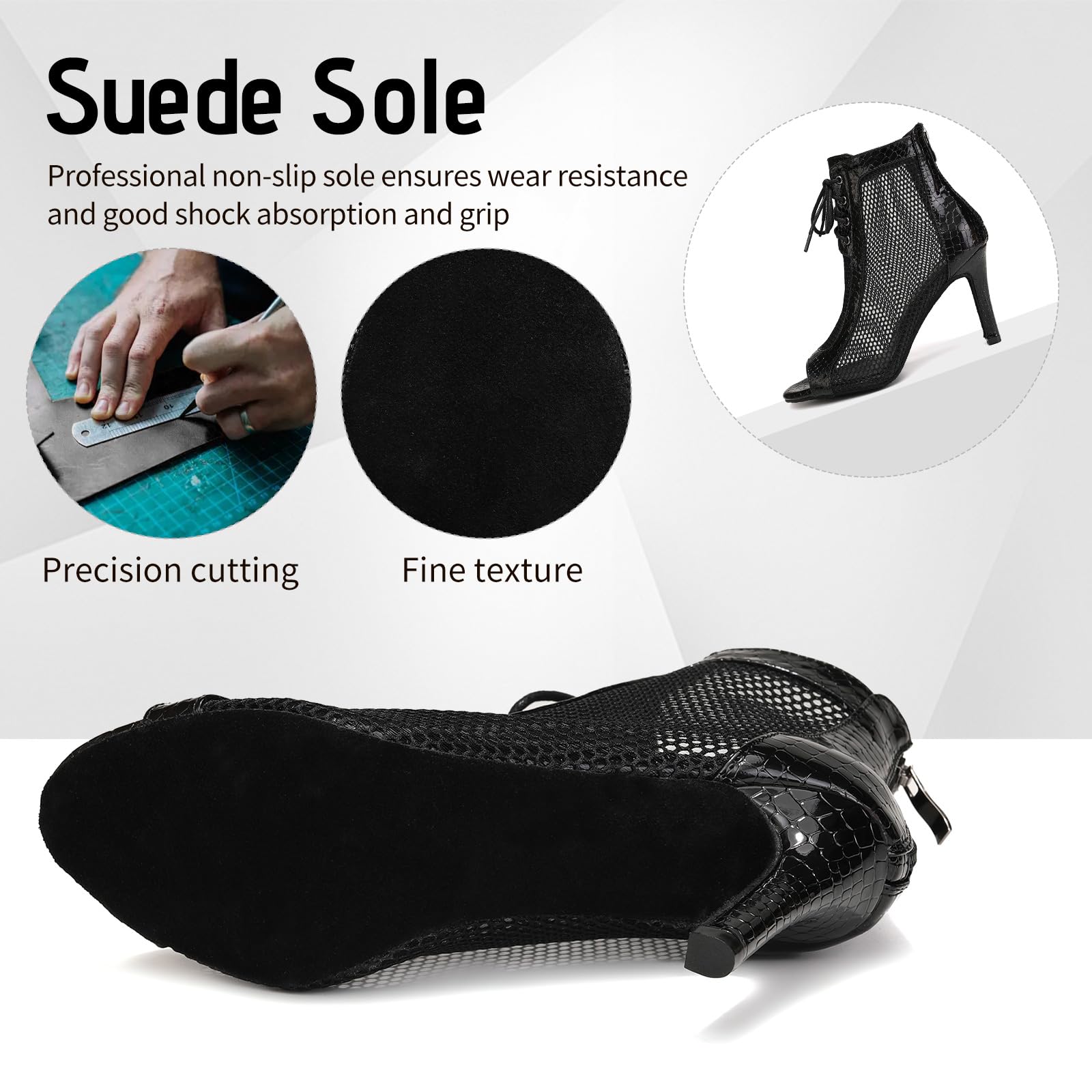 Bottines de Danse Latine à Lacets Bout Ouvert Chaussures de Danse Femme Heels Chaussures de Danse à Talon,DS-970