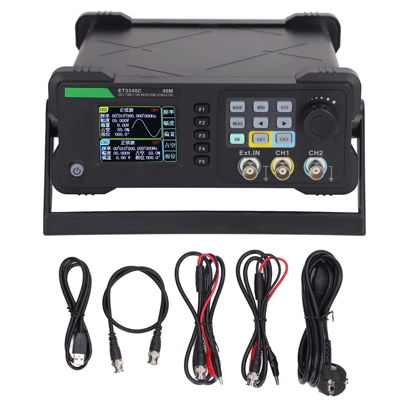 Generador de Señal Generador de Funciones de Forma de Onda DDS 2 Canales 40 MHz 200 S 13 Bits 2,4 Pulgadas TFT LCD con Medidor de Frecuencia de 100 MHz para (Enchufe europeo)
