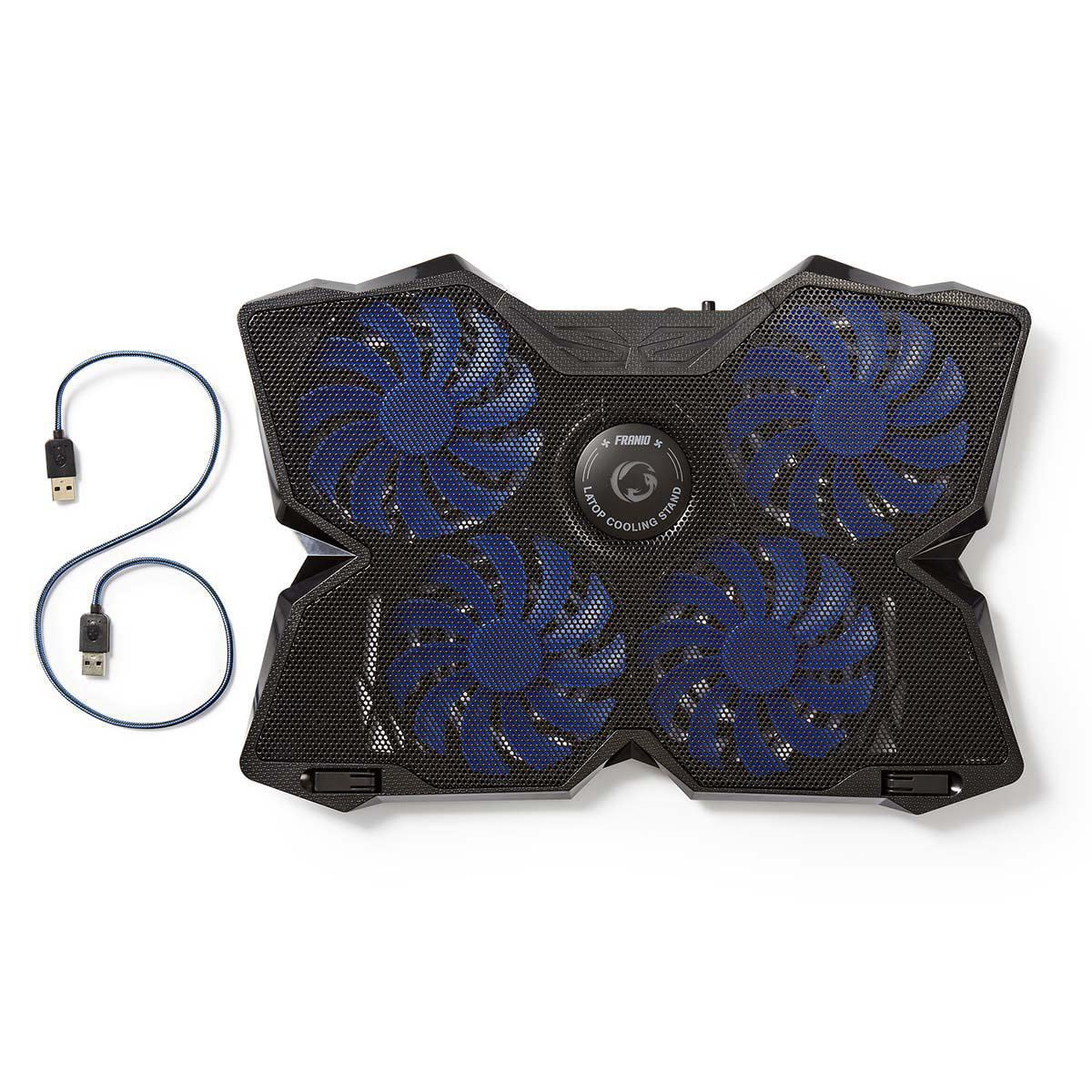 NEDIS Refroidisseur pour Ordinateur Portable Gamer - Nombre de ventiltaleurs: 4 - Alimenté par Port USB - 15" - 19" - LED